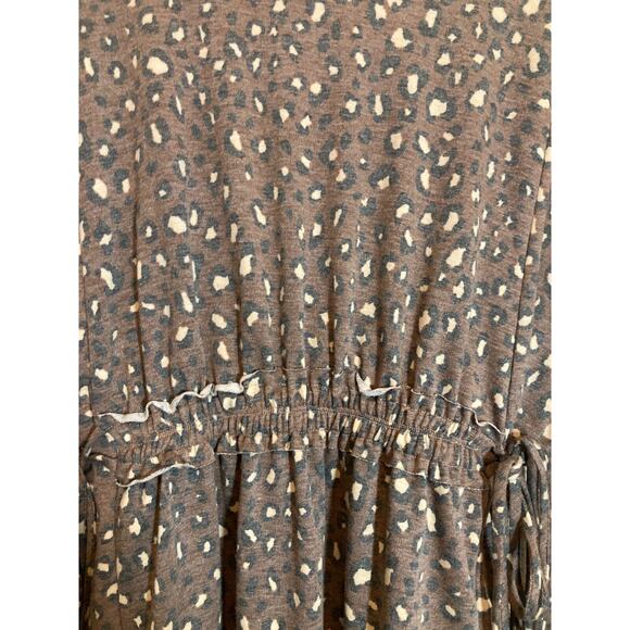 Cerule Top Womens Large Brown Leopard Cheetah Cinched Dolman Sleeve Tie Waist - Picture 5 of 13